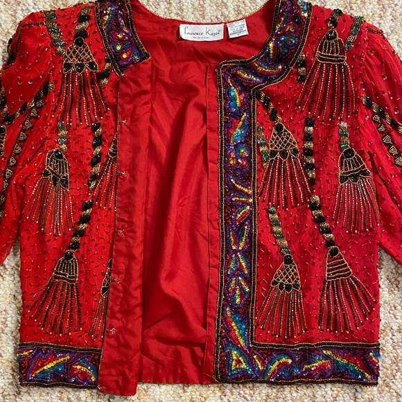 Vintage 80s Lawrence Kazar red beaded evening jacket - Picture 9 of 12